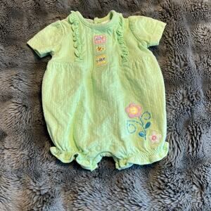 Nursery Rhyme Baby Girls Green Ruffled Romper Size 3/6 Months Spring Flower